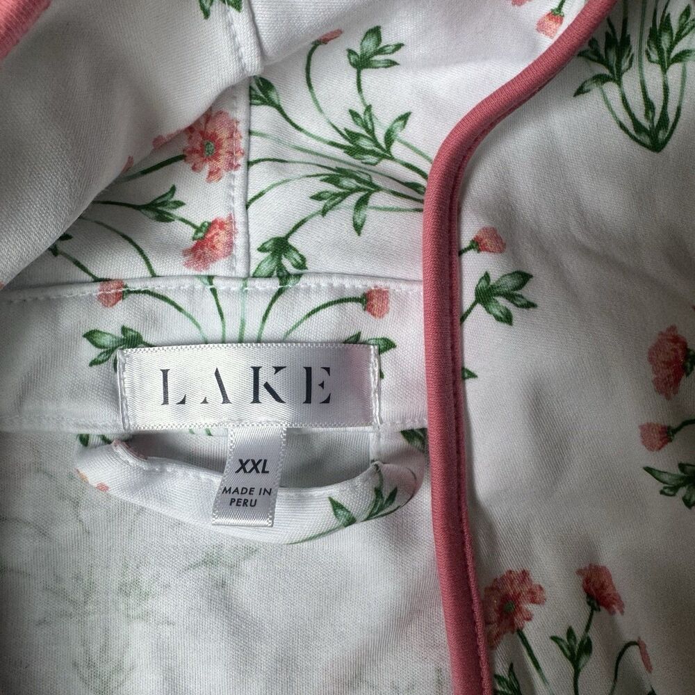 NWOT Lake Pajamas Pima Cotton Wrap Robe Floral Pink and Green XXL - Picture 10 of 10